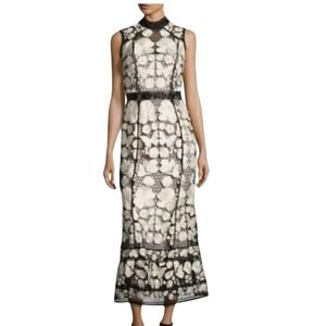 Marchesa Notte NWT SZ 16 Lace Black White Mock Neck Sleeveless Evening Gown